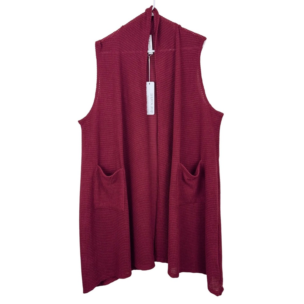 Burgundy Waffle Knit Open Front Longline Vest Casual Chic Office Elevated Basics